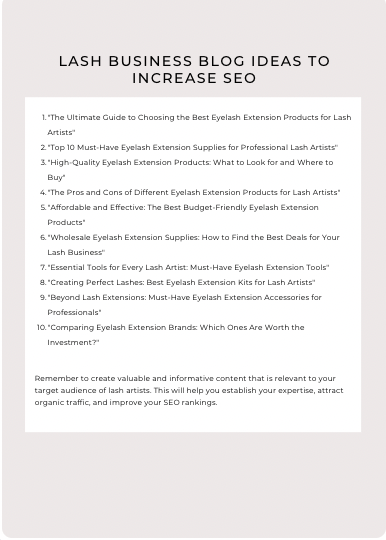 Marketing and Content Ideas for your Lash Business - includes a Business Plan!