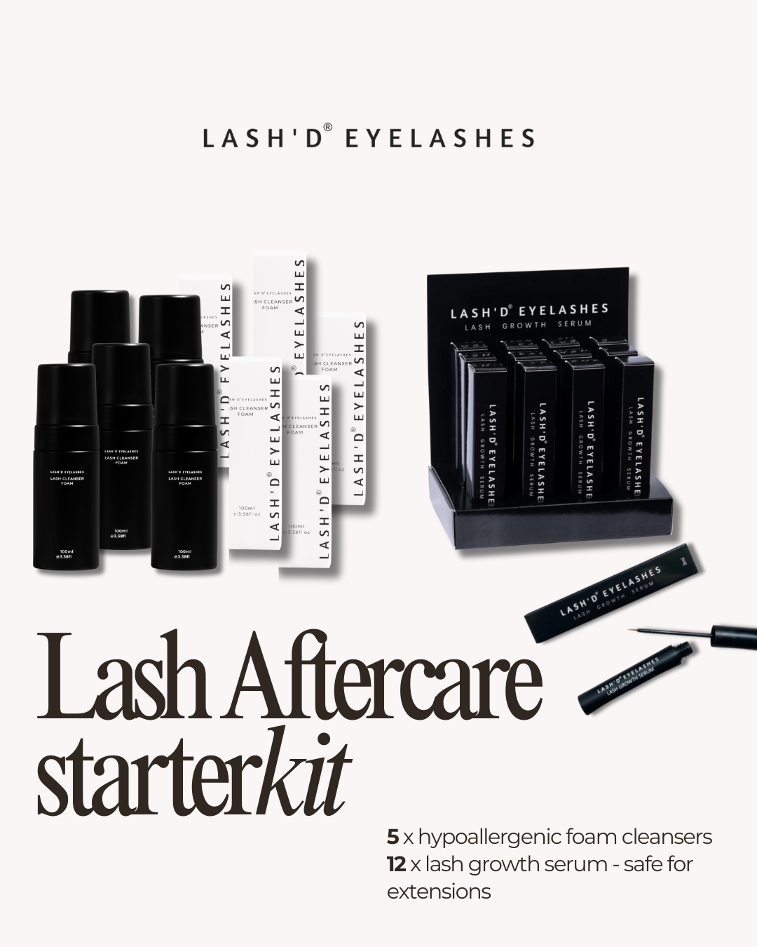 Lash Aftercare Starter Kit – Professional Lash Growth Serum & Lash Cleanser Bundle (Salon Retail Pack)