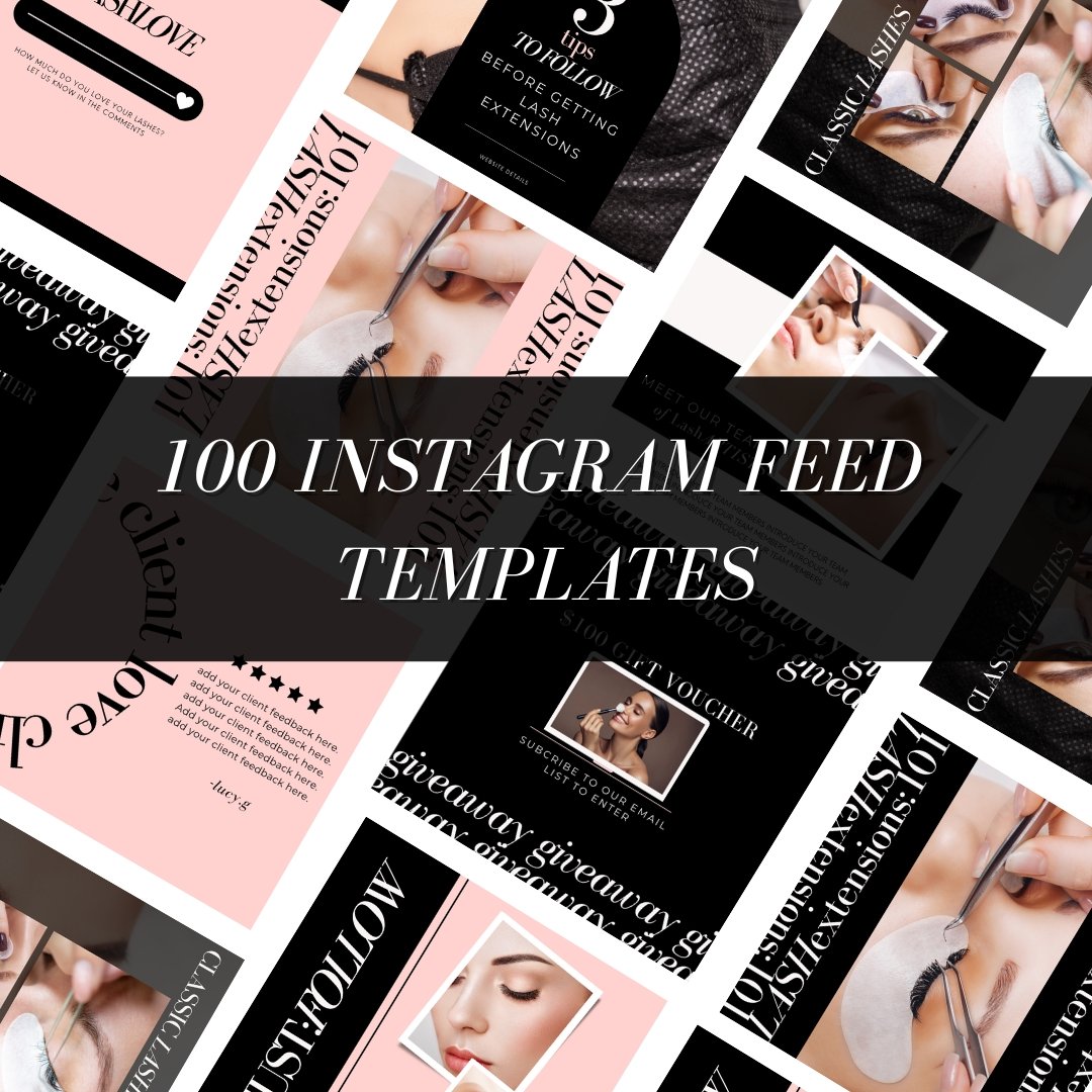 100 Editable Instagram Feed Post Templates - Black and pink Aesthetic - Lash'd Eyelashes
