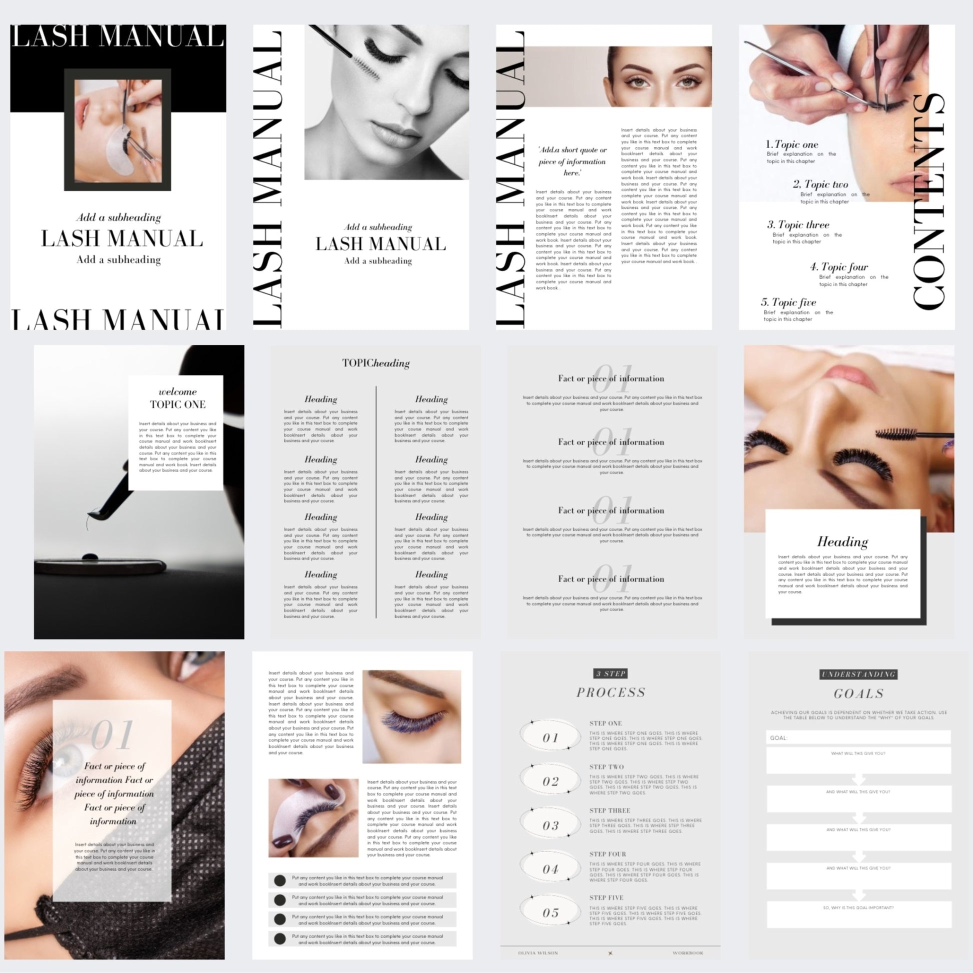 Lash Manual Editable Canva Template - 40 pages Black - Lash'd Eyelashes